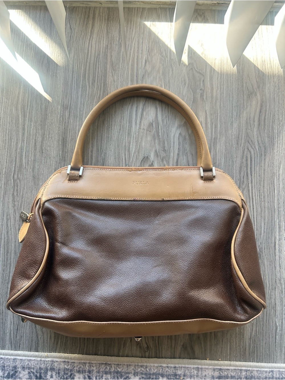 Furla Two-Tone Brown and Tan Leather Satchel